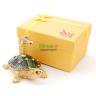 Декоративна метална кутийка за бижута във формата на костенурка с малкото си върху пружина - фаберже, снимка 3 - Декорация за дома - 15763751