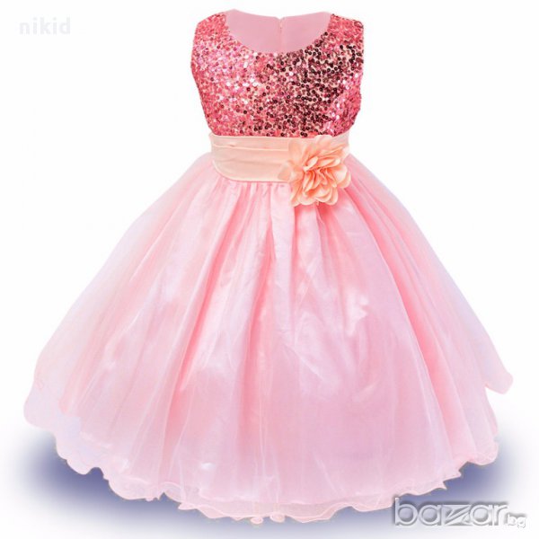  бебешка детска приказна официална празнична рокля в розово с пайети, снимка 1