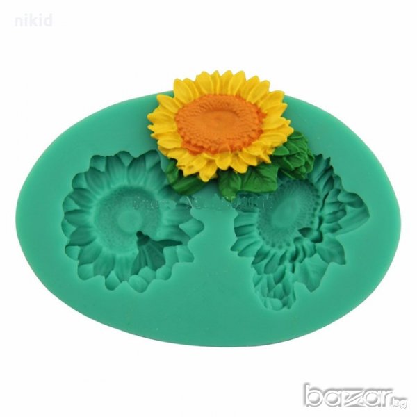 3D 2 слънчогледови цветя силиконов молд форма декорация и украса фондан шоколад тесто, снимка 1