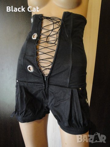 Нов черен къс дамски гащеризон с връзки (тип корсет), къси панталонки, панталони, панталон, блуза, снимка 7 - Гащеризони - 13970641