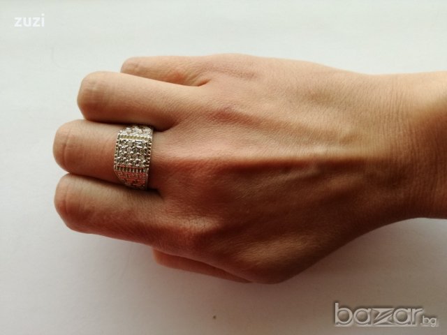Сребърен мъжки пръстен  с бели  циркони - сребро проба 925, снимка 5 - Пръстени - 18222812