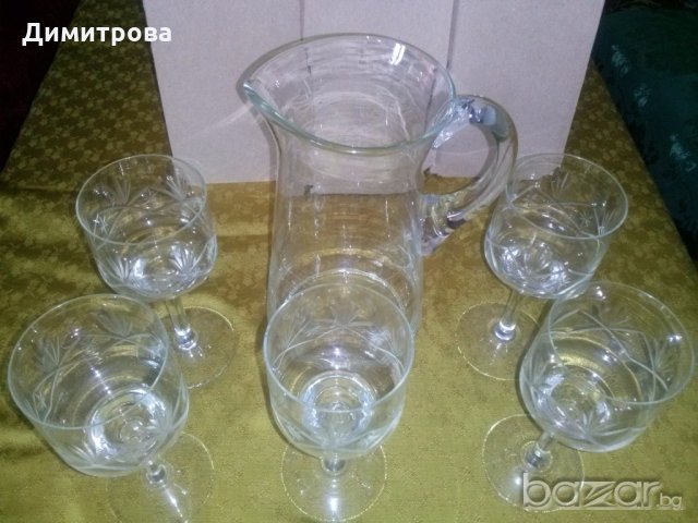 Гравиран сервиз за шампанско /вино/, кана, кристални чаши за вино, снимка 4 - Сервизи - 18593715