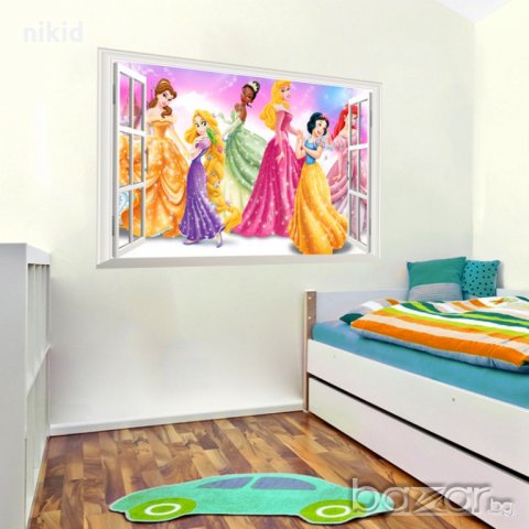 3D ефект 6 Приказни героини Принцеси през прозорец Постер стикер лепенка за стена детска стая, снимка 2 - Други - 19109323