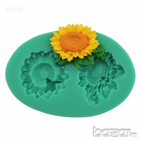 3D 2 слънчогледови цветя силиконов молд форма декорация и украса фондан шоколад тесто, снимка 1 - Форми - 18604267