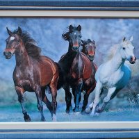 Четворка арабски коне, картина с рамка, снимка 1 - Картини - 24711673