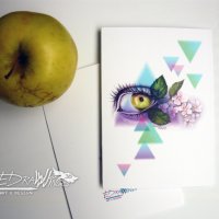 Картичка "Ябълка" / око, пролет, рисунка, принт, снимка 3 - Други - 21772271