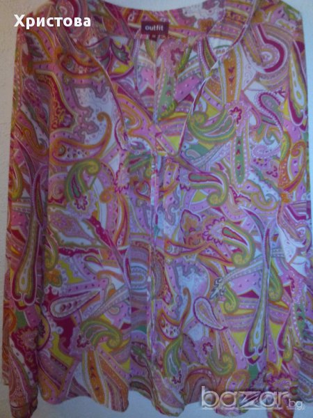Многоцветна копринена блуза с дълъг ръкав,тип туника., снимка 1