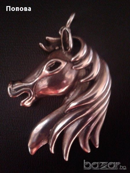 Масивен голям сребърен медальон /кон/, снимка 1