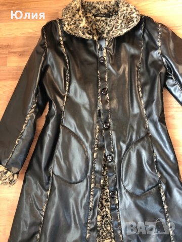 Кожено палто/ манто - черно с леопардов принт, снимка 13 - Палта, манта - 24064565