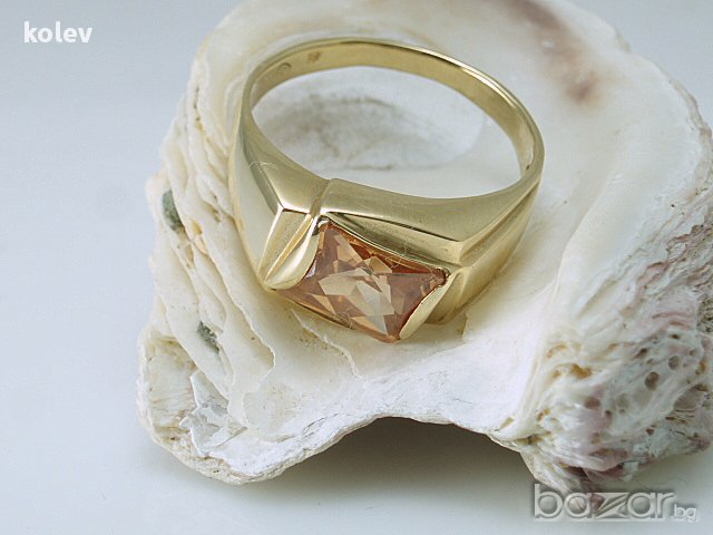  златен пръстен с цирконий Шампанско 6.43 гр , снимка 3 - Пръстени - 11171978