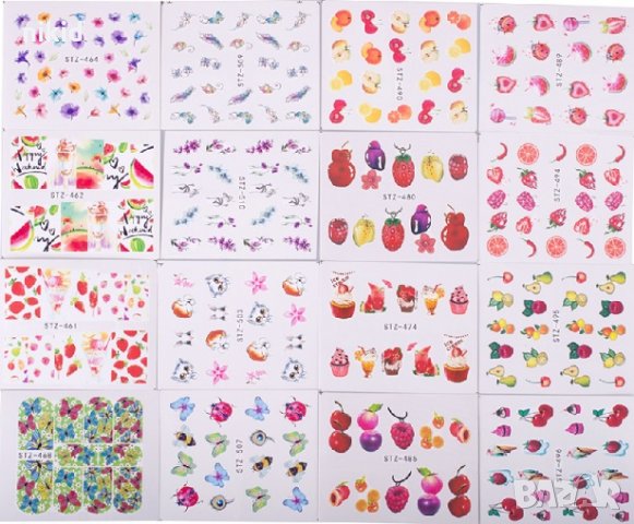 58 бр листа микс плодове и черно бели  ваденки стикери водни стикери слайдери за нокти маникюр декор, снимка 3 - Продукти за маникюр - 23822498