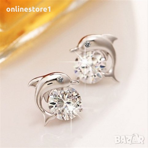 Сребърни обеци - делфин 925 сребро BF111, снимка 4 - Обеци - 24324086