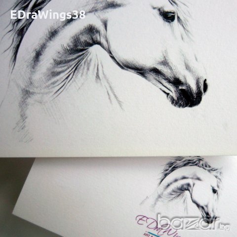 Картичка "Кон II" /отпечатана от моя оригинална графика/, снимка 2 - Други - 19677536