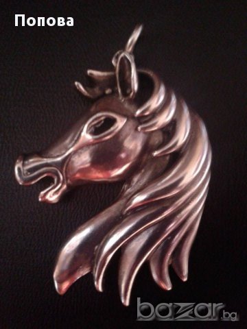 Масивен голям сребърен медальон /кон/, снимка 1
