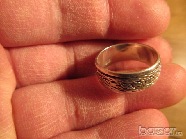 Стар Мъжки сребърен пръстен старинна халка - ръчна изработка  с маркировка , снимка 2 - Пръстени - 19780956