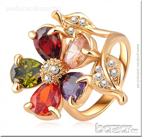 ЕФЕКТНО ЦВЕТЕ С АВСТРИЙСКИ КРИСТАЛИ И ЦИРКОНИЙ – ДАМСКИ ПРЪСТЕН, снимка 1