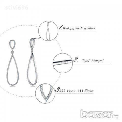 Обеци капка S 925 стерлинг+циркон. , снимка 7 - Обеци - 20322476