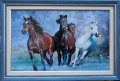 Четворка арабски коне, картина с рамка, снимка 1 - Картини - 24711673