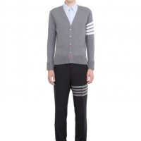 THOM BROWNE Striped Grey Cardigan Мъжки Пуловер Жилетка size S, снимка 4 - Пуловери - 19418877