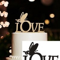 Love пеперуда златист черен акрилен топер за торта украса декор, снимка 1 - Други - 25777453