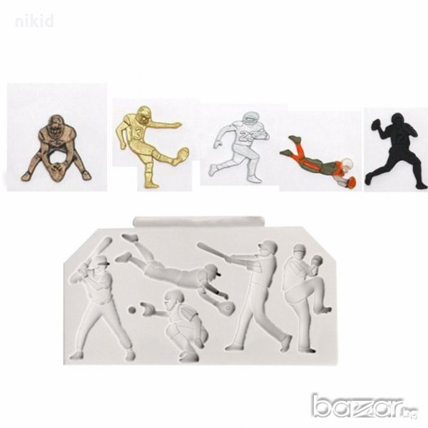 Спортисти с топка и бухалка силиконов молд форма украса декор торта фондан шоколад, снимка 1