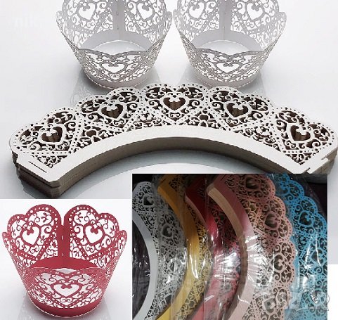 12 бр мрежа сърце кошнички за мъфини декори декорация кексчета за повод, снимка 1