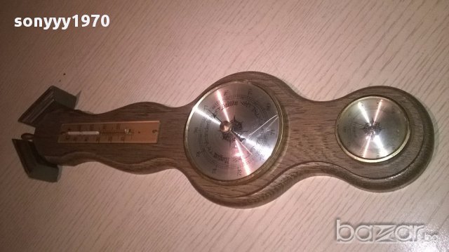 Ретро барометар-40х12см-дърво и месинг-внос швеицария, снимка 2 - Антикварни и старинни предмети - 13580540