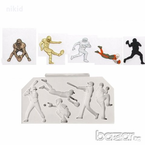 Спортисти с топка и бухалка силиконов молд форма украса декор торта фондан шоколад
