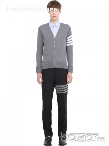 THOM BROWNE Striped Grey Cardigan Мъжки Пуловер Жилетка size S, снимка 4 - Пуловери - 19418877