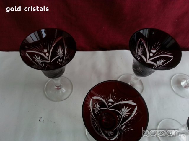 кристални чаши цветен червен кристал, снимка 11 - Антикварни и старинни предмети - 20027062