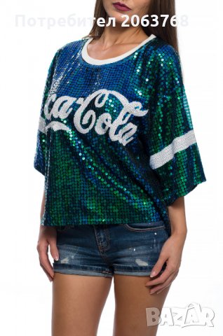 Модерна блуза с пайети-цвят тюркоаз, снимка 3 - Тениски - 25286369