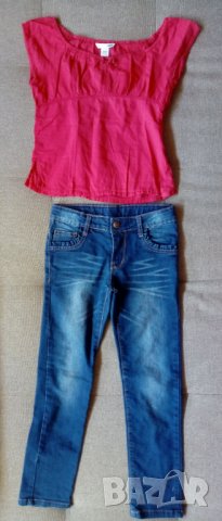 Лот дънки с блуза, размер 128, снимка 1 - Детски Блузи и туники - 25614682