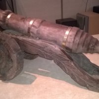 оръдие-топ-дърво и месинг-52х27х25см-внос швеицария, снимка 7 - Антикварни и старинни предмети - 23741780