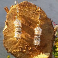 обеци от естествени перли с метални елементи ръчна изработка обици, снимка 2 - Обеци - 12536175
