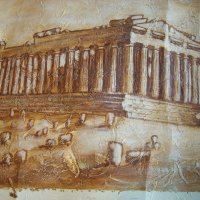 Маслена картина на Атинския партеном., снимка 2 - Антикварни и старинни предмети - 18853421