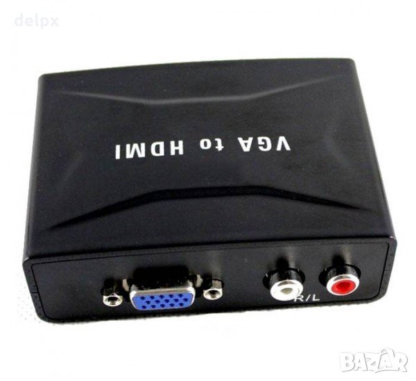 Конвертор, преобразувател вход VGA(ж)+2xRCA(ж) изход HDMI(ж), снимка 1