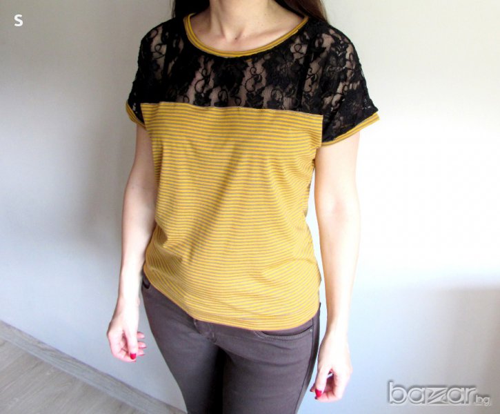Дамска блуза с дантела в жълто, снимка 1