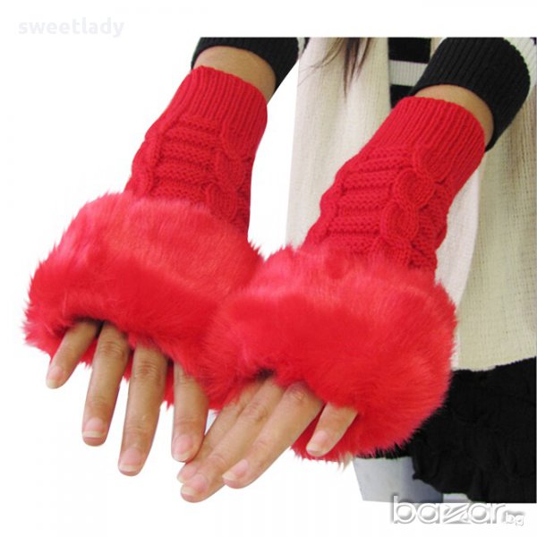 Модни пухени ръкавички в червено, снимка 1