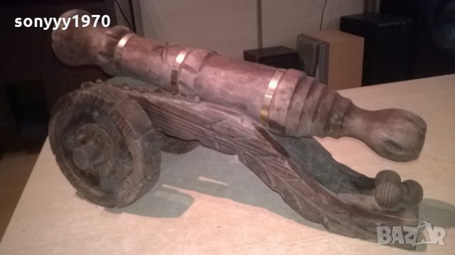 оръдие-топ-дърво и месинг-52х27х25см-внос швеицария, снимка 7 - Антикварни и старинни предмети - 23741780