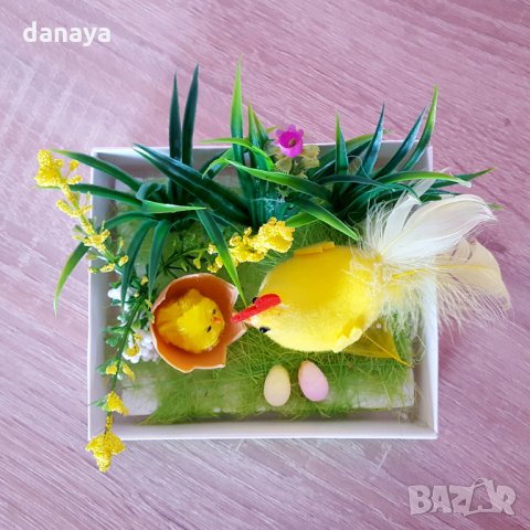 Декорация украса за Великден Кокошка с пиленце и яйца 12x10cm, снимка 4 - Декорация за дома - 24543054