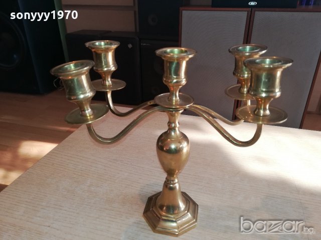 свещник за 5 свещи от швеция-масивен-мед/месинг-24х23х12см, снимка 4 - Антикварни и старинни предмети - 20342398