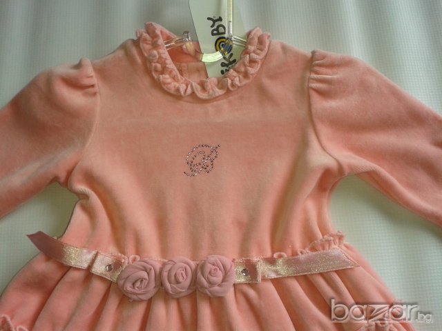 Детска рокля памучен плюш с  волани r дълъг ръкав в бледо розов цвят, снимка 4 - Детски рокли и поли - 9619278