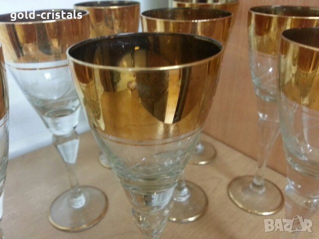 Стари стъклени чаши гравирани с златен кант, снимка 9 - Антикварни и старинни предмети - 22387900