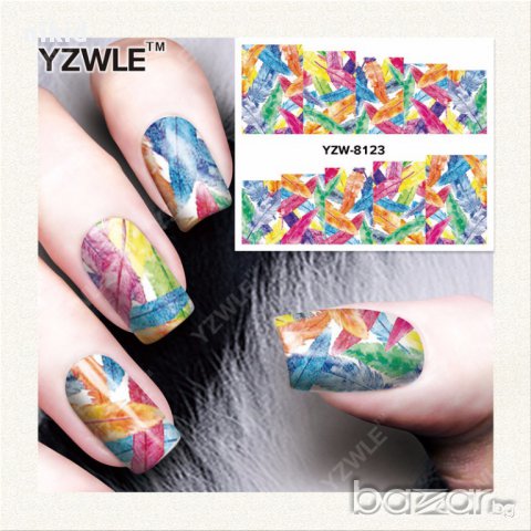 YZW 8123 тънки шарени пера татос ваденки водни стикери маникюр 