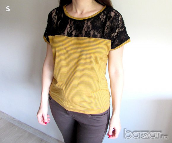 Дамска блуза с дантела в жълто, снимка 1