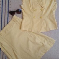 Жълт ленен костюм размер BG 44, снимка 2 - Костюми - 25478275