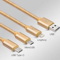 Кабел универсален, силиконов USB-A(м)/USB-C(м), MICRO USB(м), Apple lighining(м) 1,2m, снимка 2 - UPS захранвания - 20665417