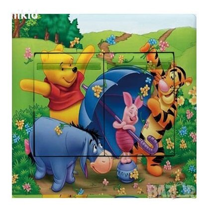 Мечо пух и приятели под чадър  стикер за контакт ключ на лампа копчето, снимка 1