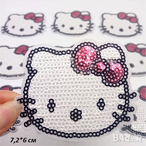 Коте Кити Hello Kitty апликация с пайети за дреха дрехи самозалепваща се, снимка 1