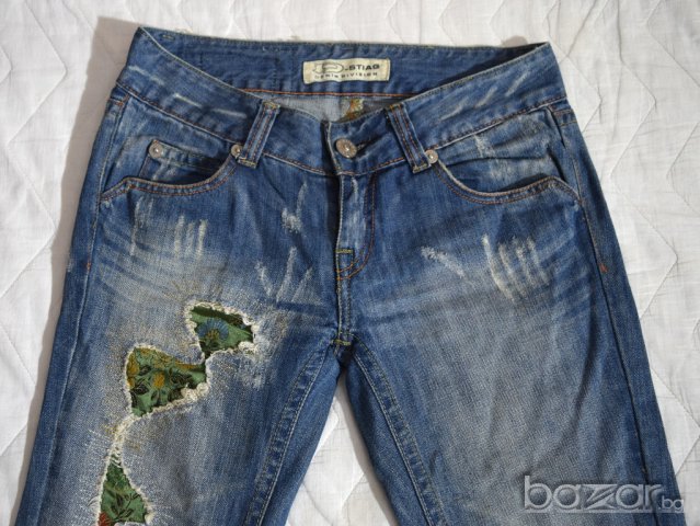 D-Stiag Jeans дамски сини дънки с копринени флорални пачове, снимка 3 - Дънки - 20601043